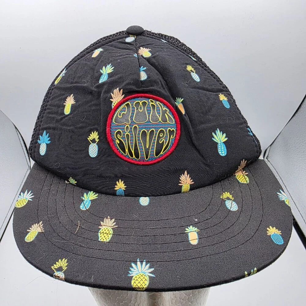 Quiksilver OSFM Kids Black Pineapple Print Trucker Hat Snapback Adjustable Cap